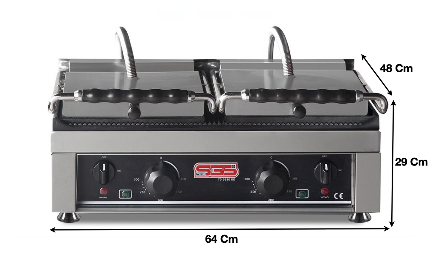 Machine à panini XL double bras – Rainurée/Lisse - Marque: SGS GASTRO | TG-6040-FR/G