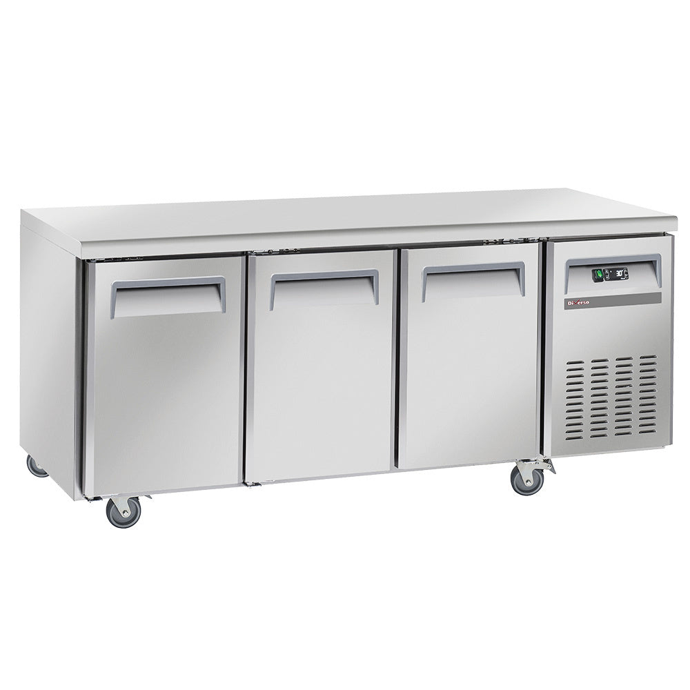 Table réfrigérée ventilée sur roues avec freins - 3 portes GN 1/1 - WR-GTN3-3N - TABLE RÉFRIGÉRÉE INOX