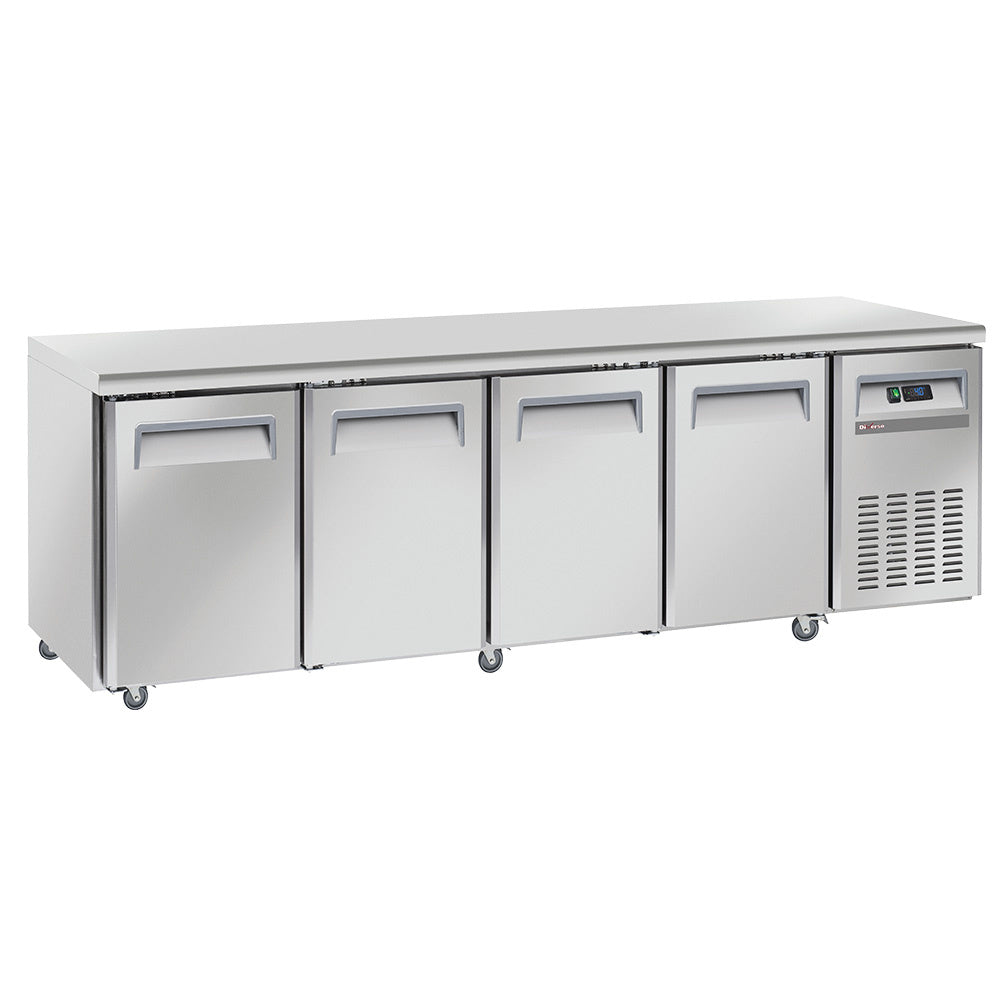 Table réfrigérée ventilée sur roues avec freins - 4 portes GN 1/1 - WR-GTN4-3N - TABLE RÉFRIGÉRÉE INOX