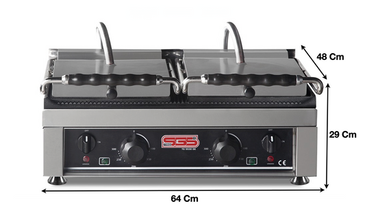 Machine à panini XL double bras – Rainurée/Lisse - Marque: SGS GASTRO | TG-6040-FR/G