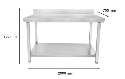Table inox adossé 2000 x 700 x 950 mm | CUIST STTB207
