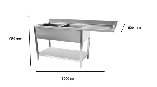 Plonge inox lave vaisselle 1600 x 600 x 950 mm | CUIST STSD166R