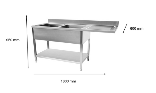 Plonge inox lave vaisselle 1800 x 600 x 950 mm | CUIST STSD186R