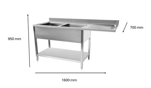 Plonge inox lave vaisselle 1600 x 700 x 950 mm | CUIST STSD167R