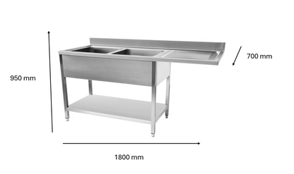 Plonge inox lave vaisselle 1800 x 700 x 950 mm | CUIST STSD187R