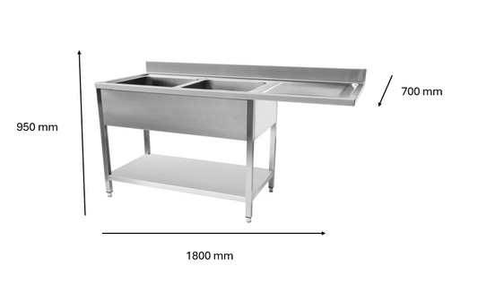 Plonge inox lave vaisselle 1800 x 700 x 950 mm | CUIST STSD187R