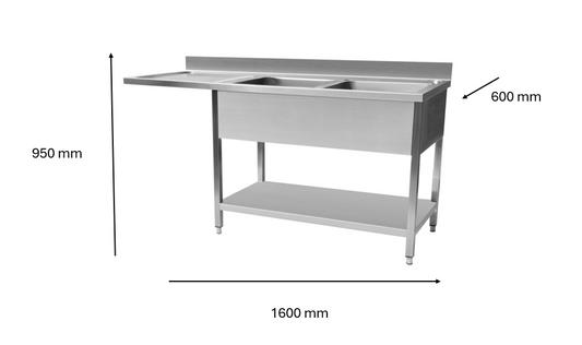 Plonge inox lave vaisselle 1600 x 600 x 950 mm | CUIST STSD166L