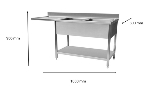 Plonge inox lave vaisselle 1800 x 600 x 950 mm | CUIST STSD186L