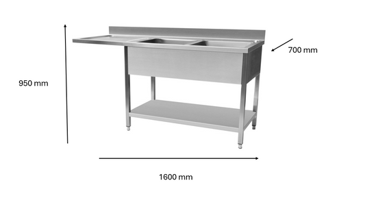 Plonge inox lave vaisselle 1600 x 700 x 950 mm | CUIST STSD167L