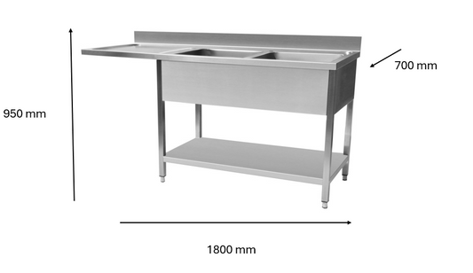 Plonge inox lave vaisselle 1800 x 700 x 950 mm | CUIST STSD187L