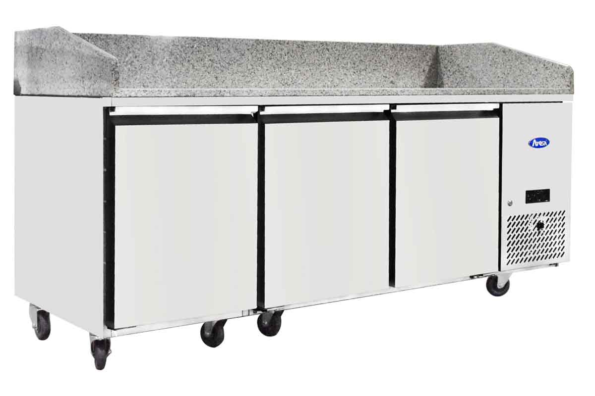 Table à pizzas réfrigérée avec dosseret - 3 portes - Inox et granit - EPF3485GR - TABLE A PIZZAS A DOSSERET