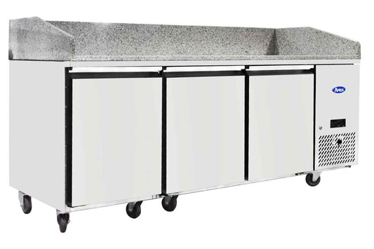 Table à pizzas réfrigérée avec dosseret - 3 portes - Inox et granit - EPF3485GR - TABLE A PIZZAS A DOSSERET