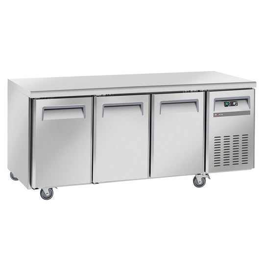 Table réfrigérée ventilée sur roues avec freins - 3 portes GN 1/1 - WR-GTN3-3N - TABLE RÉFRIGÉRÉE INOX